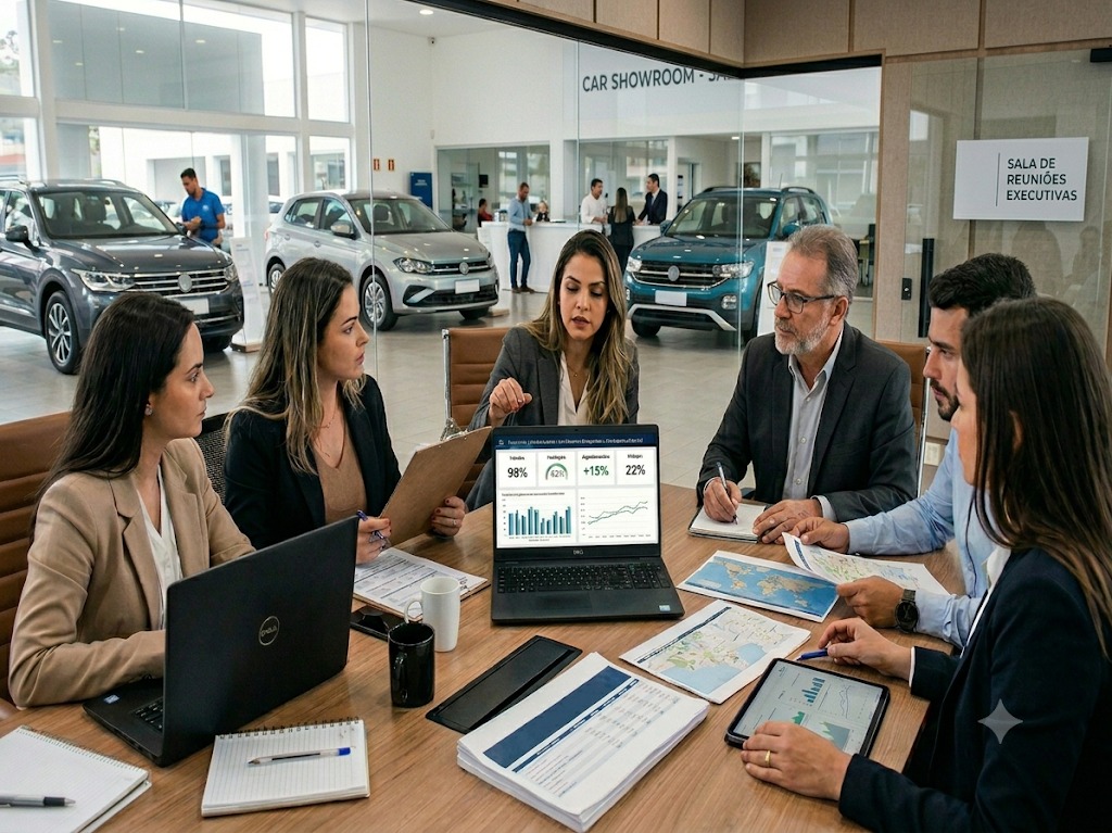 Análise estratégica com gráficos e indicadores de desempenho